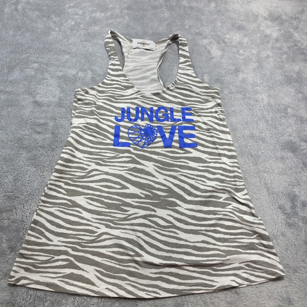 SoulCycle Women XS Grey Zebra Jungle Love Racerback Tank Top Activewear Graphic